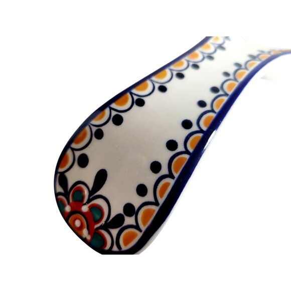 Dash Of That Ceramic Spoon Rest White Floral Design Large Ladle Size Earthenware - Picture 3 of 10